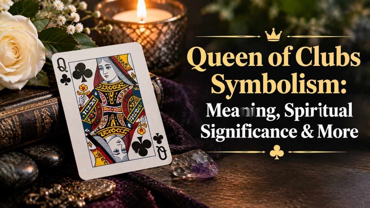 The Queen of Clubs symbolism carries themes of wisdom, confidence, independence, creativity, and leadership.