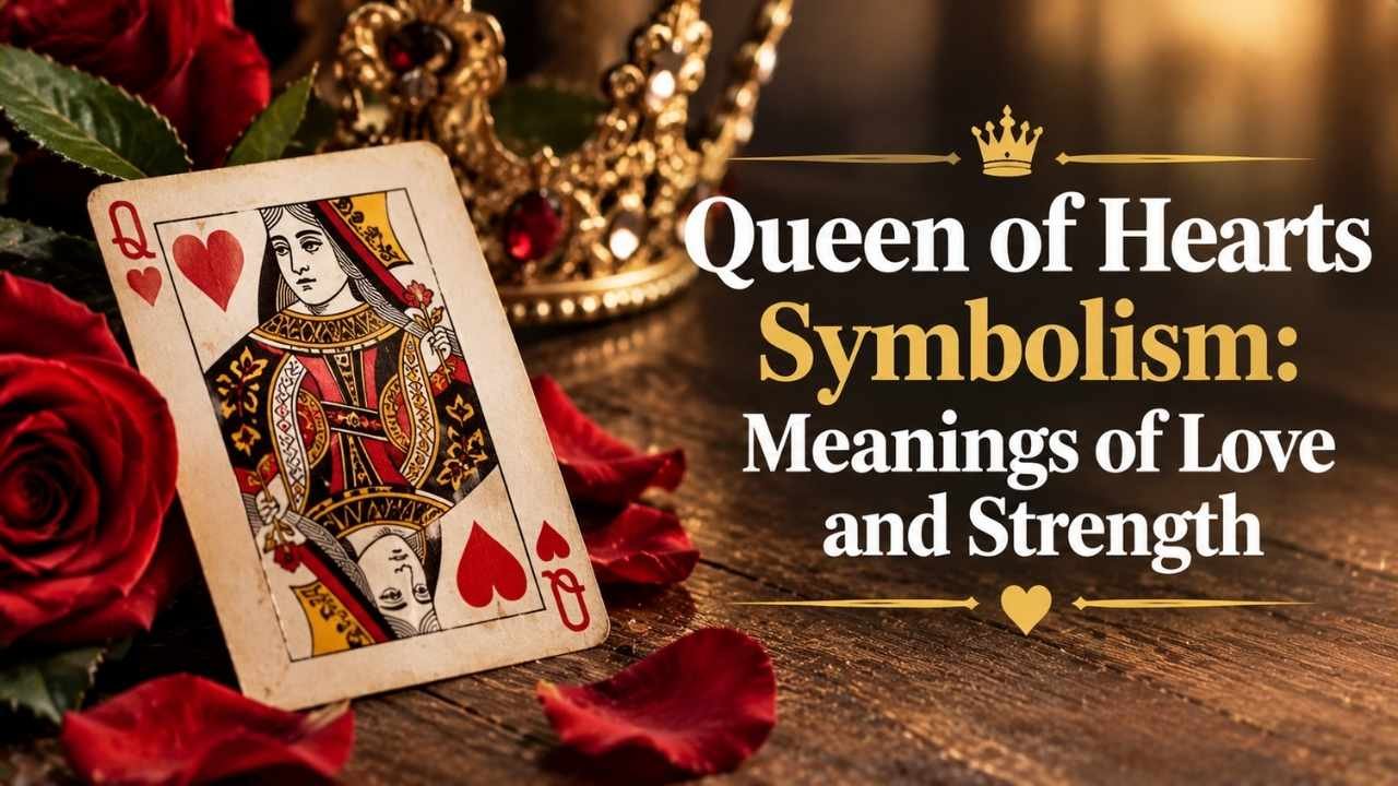 Queen of Hearts symbolism connects love, emotion, compassion, intuition, and inner strength.