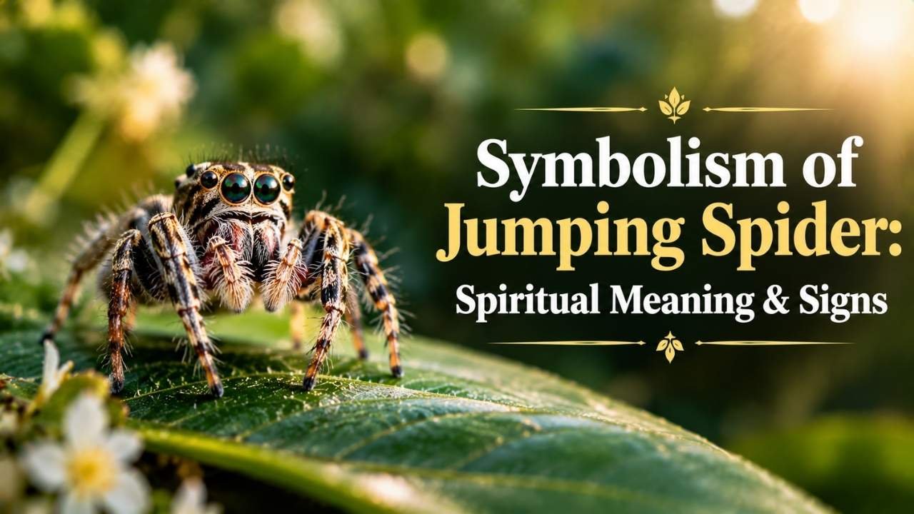 The symbolism of jumping spider is often associated with awareness, courage, patience, curiosity, intuition, and thoughtful action.